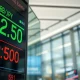 GBP/JPY exchange rate displayed at 212.50 on a financial board in a modern trading floor.