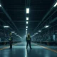 Idle factory floor in Germany with workers near inactive machinery, reflecting industrial recession.