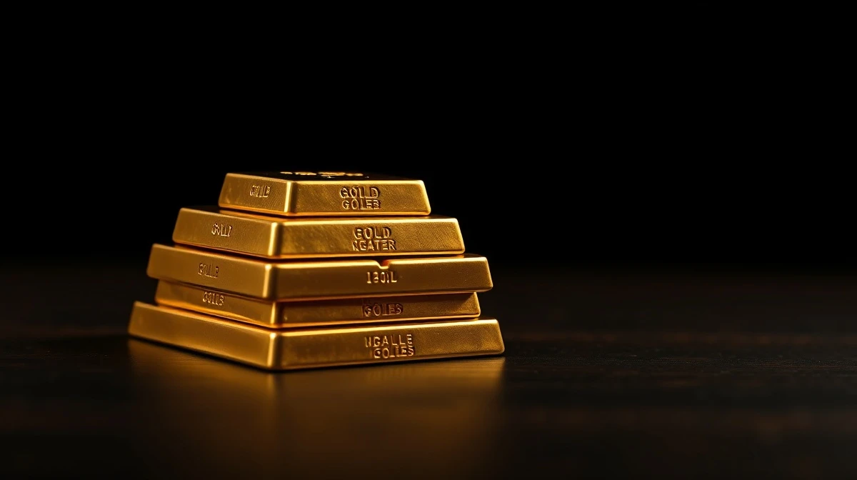 Stacked gold bars on a dark surface representing the precious metal's price stability above $4,700.