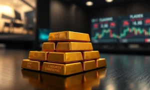 Stack of gold bars on a dark surface with soft lighting, representing gold price stability amid inflation and geopolitical events.