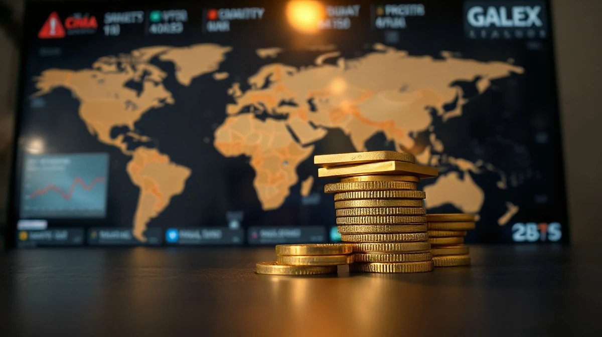 Gold bars and coins on a dark surface, symbolizing safe-haven demand amid geopolitical tensions