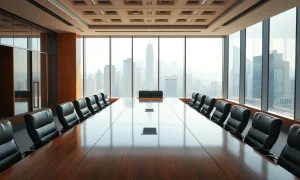 Empty boardroom with many chairs at Goldman Sachs headquarters in New York City