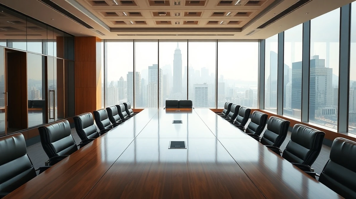 Empty boardroom with many chairs at Goldman Sachs headquarters in New York City