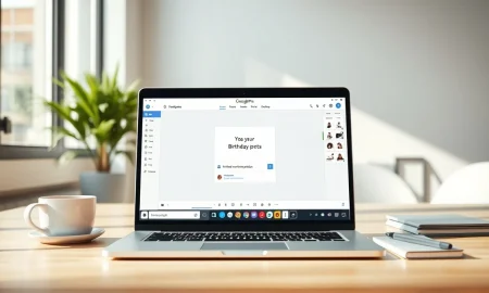 Laptop screen showing Google Pics AI design interface with editable invitation template