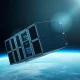 A photorealistic orbital data center module in space with solar panels and Earth in the background.