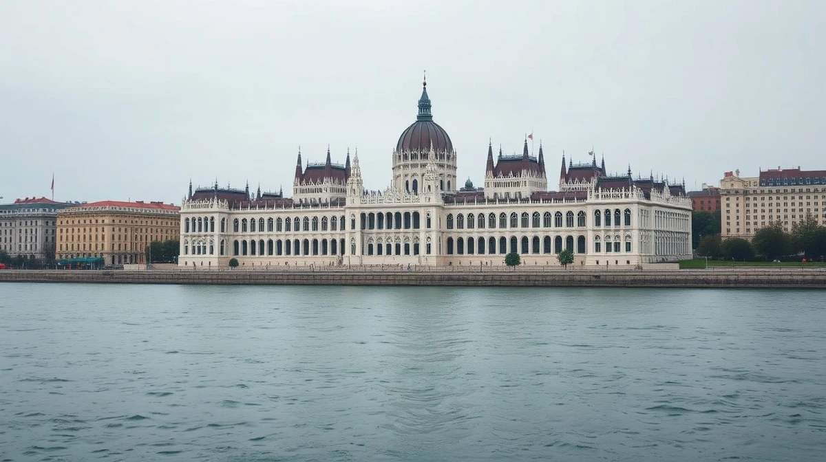 Hungarian Parliament building in Budapest on a cloudy day, representing economic policy and inflation analysis.