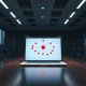 A laptop displaying a network diagram with a red warning node in an empty, dimly lit boardroom.