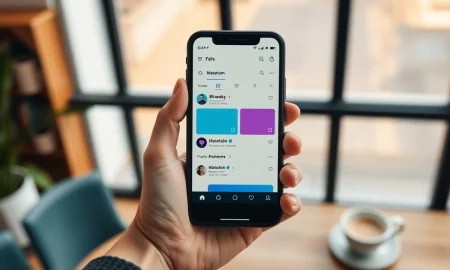Smartphone screen showing Indigo app with unified Mastodon and Bluesky timeline in blue and purple colors