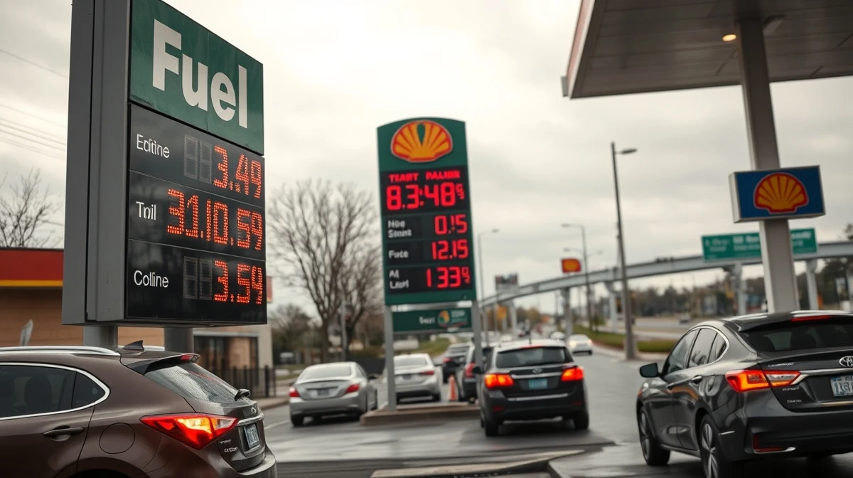 Gas station price sign showing high fuel costs amid rising inflation due to Iran conflict.