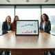 IR professionals reviewing AI analytics dashboard in a modern office meeting room