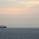 Strait of Hormuz at sunrise with a cargo ship silhouette, illustrating Iran's statement on no military solution to political crisis.