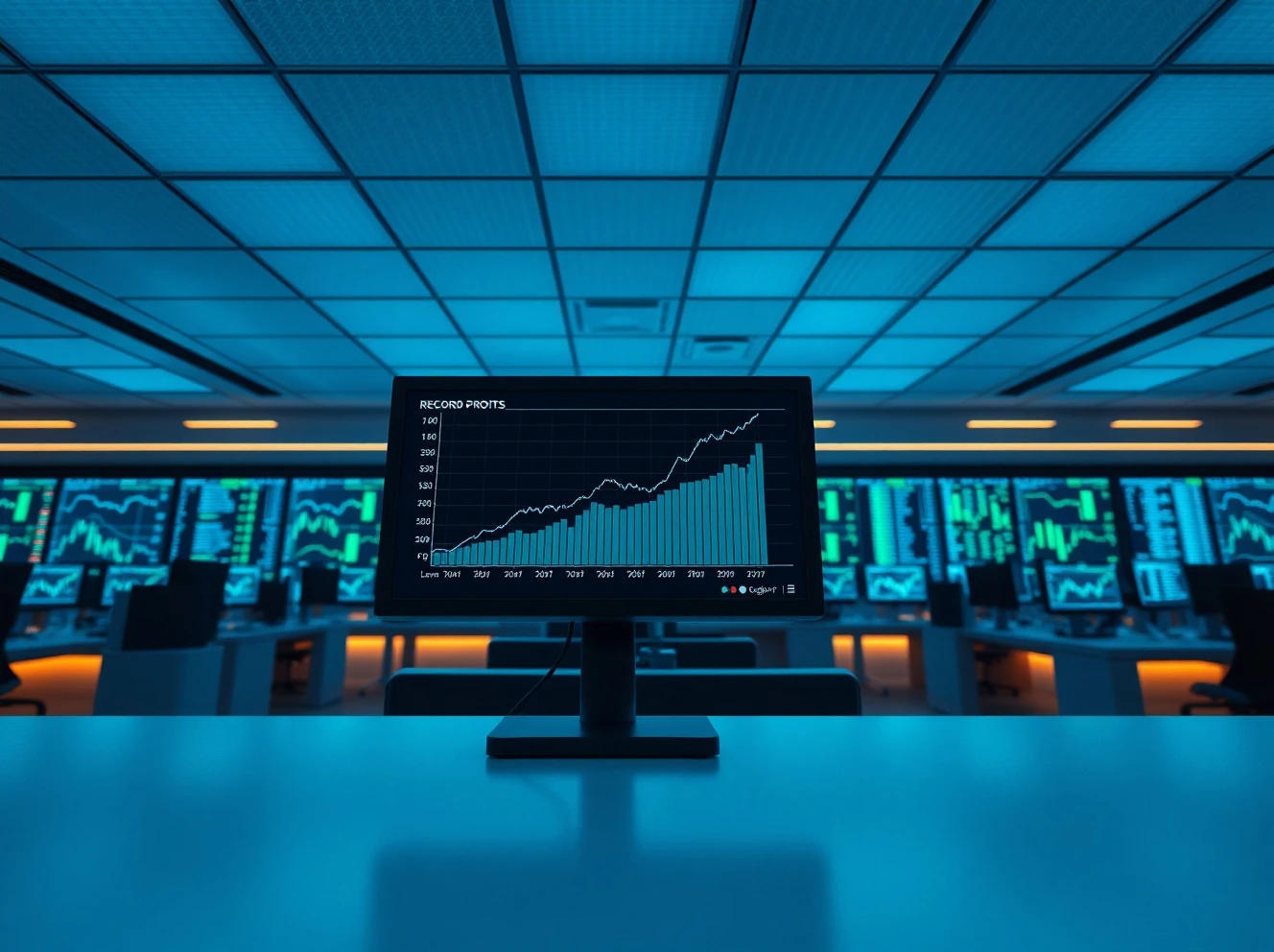 Modern trading floor with monitors displaying financial charts, representing Jane Street's record quarterly earnings.