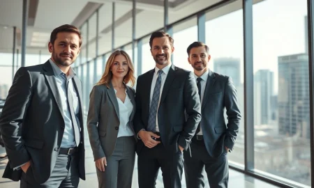 Three JPMorgan executives standing in a modern office setting, representing new investment banking leadership