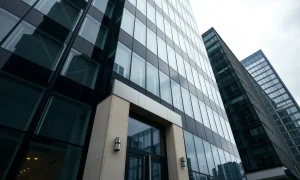 Exterior of a modern corporate office building in London, representing Jusan's UK operations