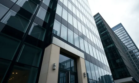 Exterior of a modern corporate office building in London, representing Jusan's UK operations