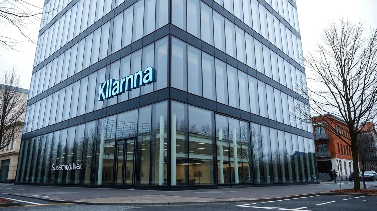 Klarna headquarters in Stockholm on a cloudy autumn day, reflecting the company's financial milestone