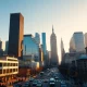 Bustling city skyline at sunrise symbolizing economic growth