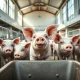 Hogs in a modern barn facility with natural daylight streaming through windows