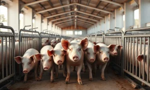 Market-weight hogs in a clean livestock facility, representing the lean hog futures market.