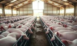 Hogs in a modern barn facility representing the agricultural commodities market