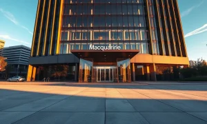 Exterior of Macquarie Group headquarters in Sydney during golden hour