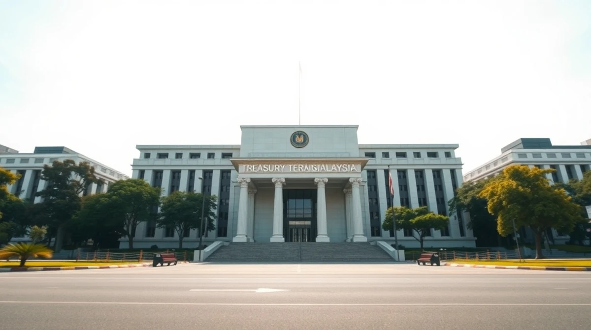 Modern government building in Putrajaya under bright sky, symbolizing Malaysia's fiscal stability and economic resilience.