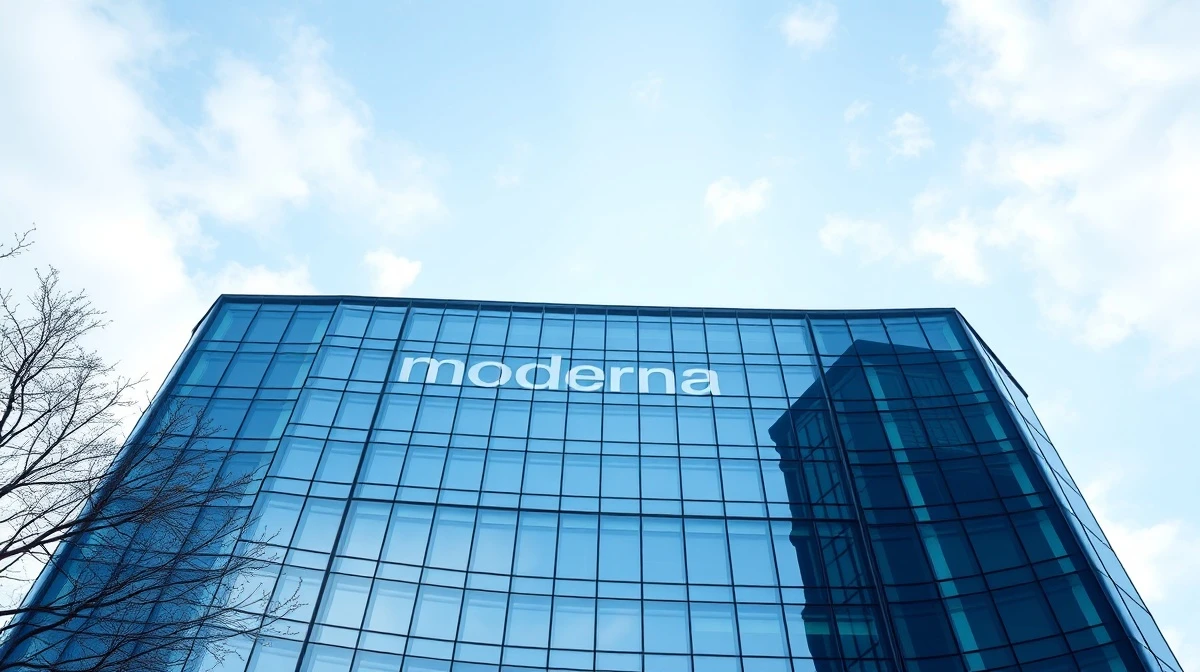 Moderna headquarters building on a sunny day in Cambridge, Massachusetts