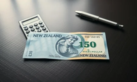 New Zealand Dollar and US Dollar banknotes on a desk, representing forex market reaction to US CPI data.