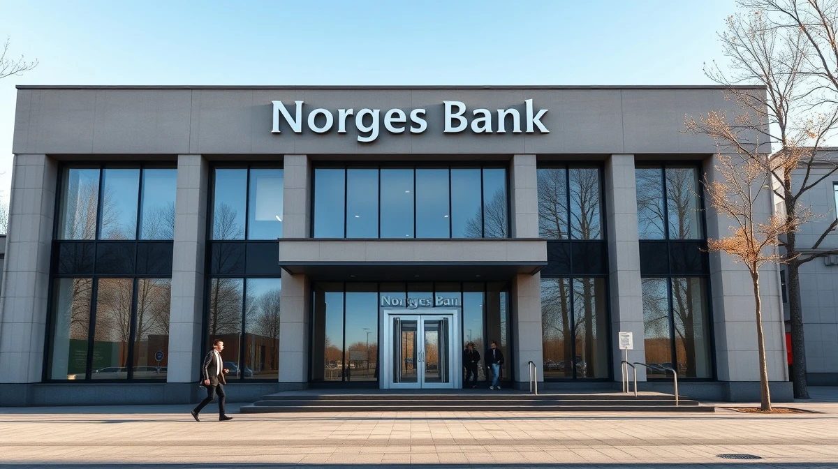 Exterior of Norges Bank headquarters in Oslo on a clear morning