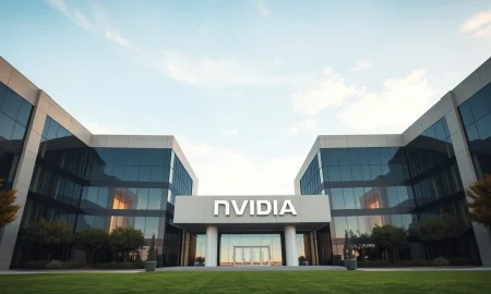 Nvidia headquarters in Santa Clara, California, on a clear morning