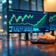 Trading monitors showing Ondo Finance price breakout chart in a professional financial office setting