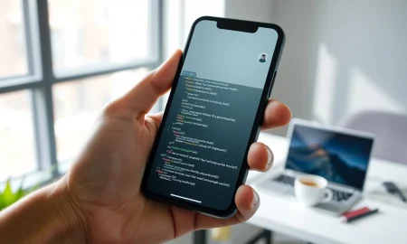 Person using OpenAI Codex on a smartphone in a modern office setting