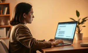 Person using ChatGPT on a laptop in a home office, representing AI safety features