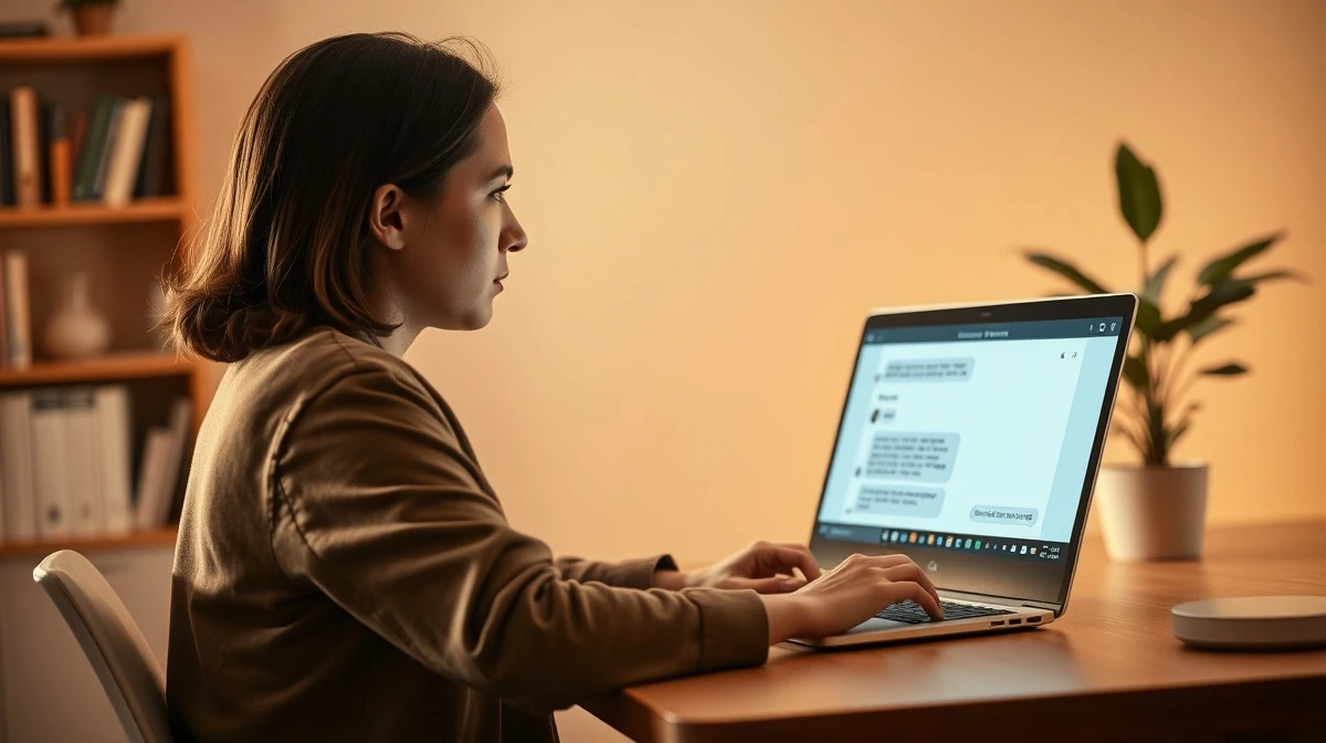 Person using ChatGPT on a laptop in a home office, representing AI safety features