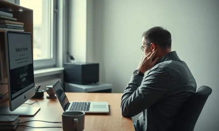 Laid-off Oracle worker at home desk seeing deactivated VPN account after mass layoffs