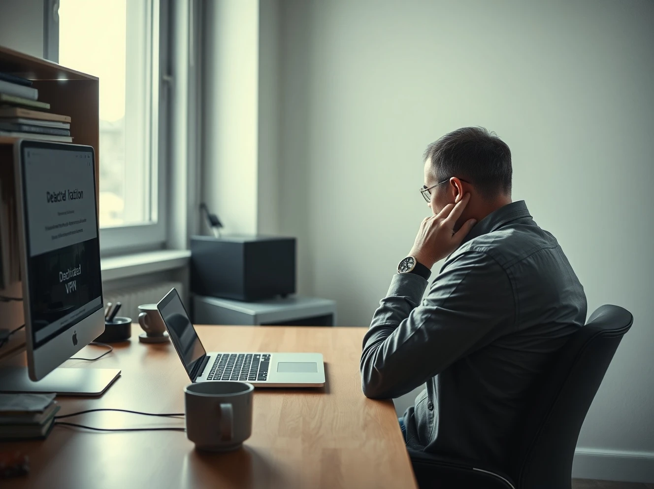 Laid-off Oracle worker at home desk seeing deactivated VPN account after mass layoffs