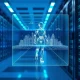 Holographic robot model in a data center representing AI training data from video games