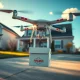 Wing drone lowering a Papa John's pizza box in a residential driveway in Christiansburg, Virginia