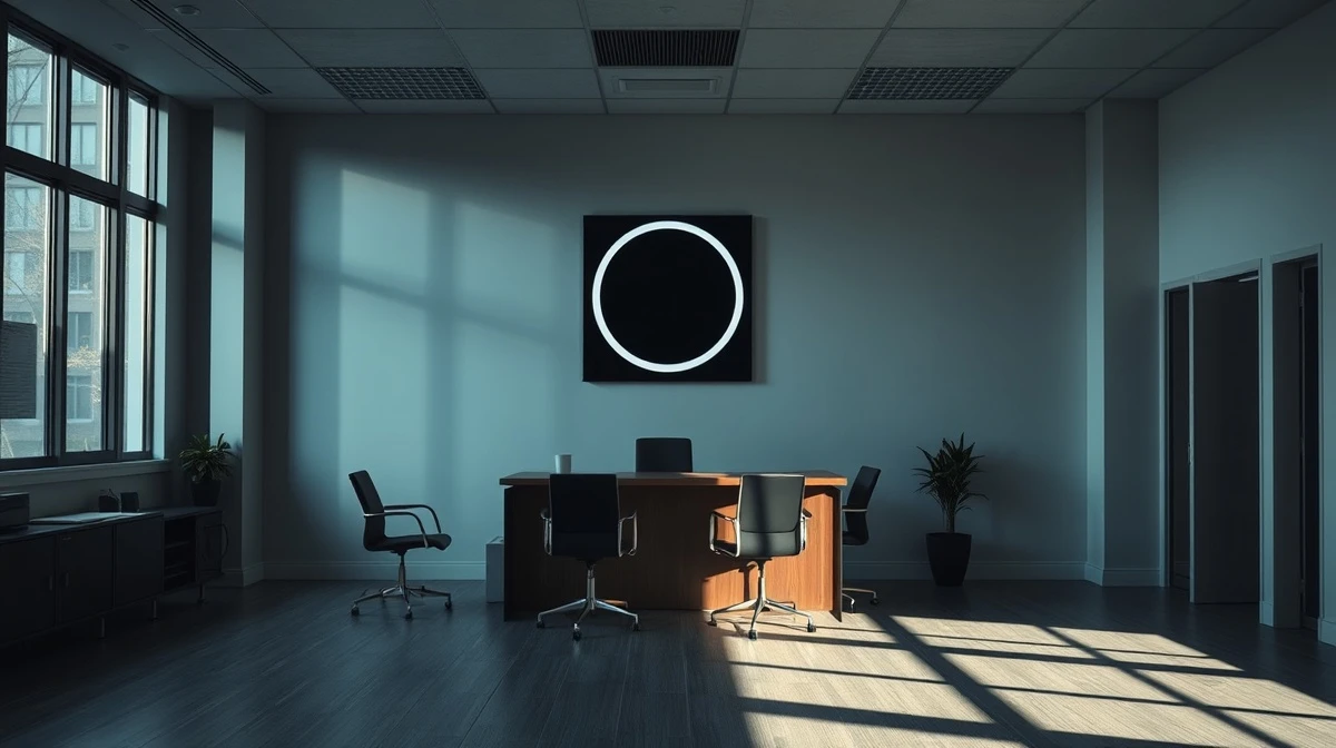 Empty office of bankrupt fintech startup Parker with dark sign