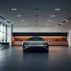 Porsche Taycan in a dimly lit showroom, representing the company's strategic retreat from EV subsidiaries.