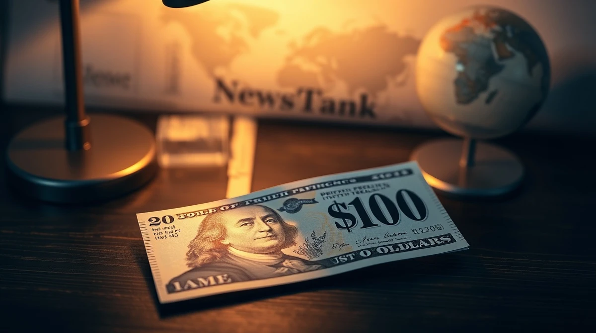 British Pound and US Dollar banknotes on a desk with a globe and newspaper in the background