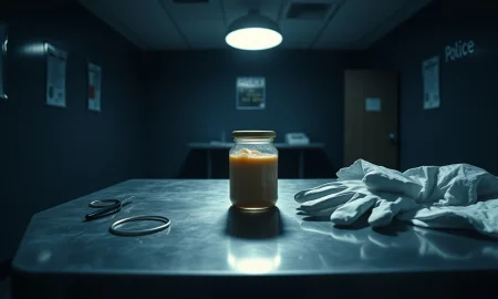 Police evidence photo of baby food jar with rat poison contamination