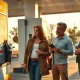 Family at gas station looking at high fuel prices with credit card in hand