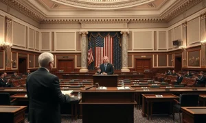 Senate chamber during a session with a senator at the podium, symbolizing the Crypto Clarity Act review.