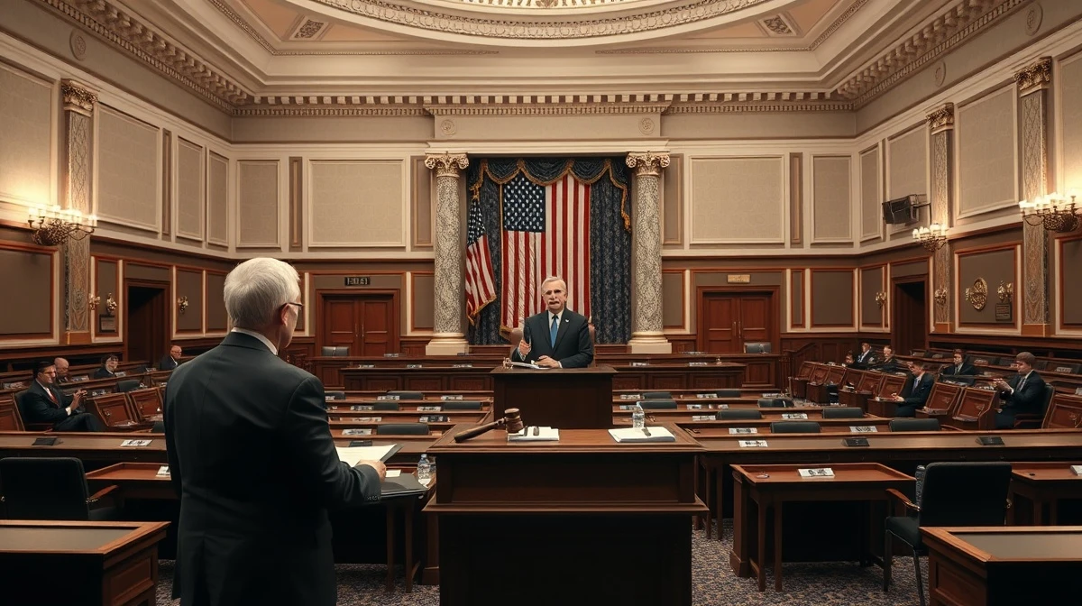 Senate chamber during a session with a senator at the podium, symbolizing the Crypto Clarity Act review.