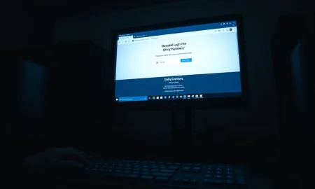 Defaced Canvas login screen with ShinyHunters extortion message in a dim school computer lab