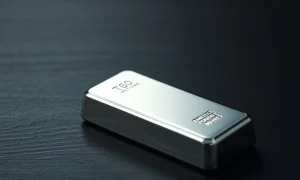 A polished silver bar on a dark wooden surface with soft studio lighting.