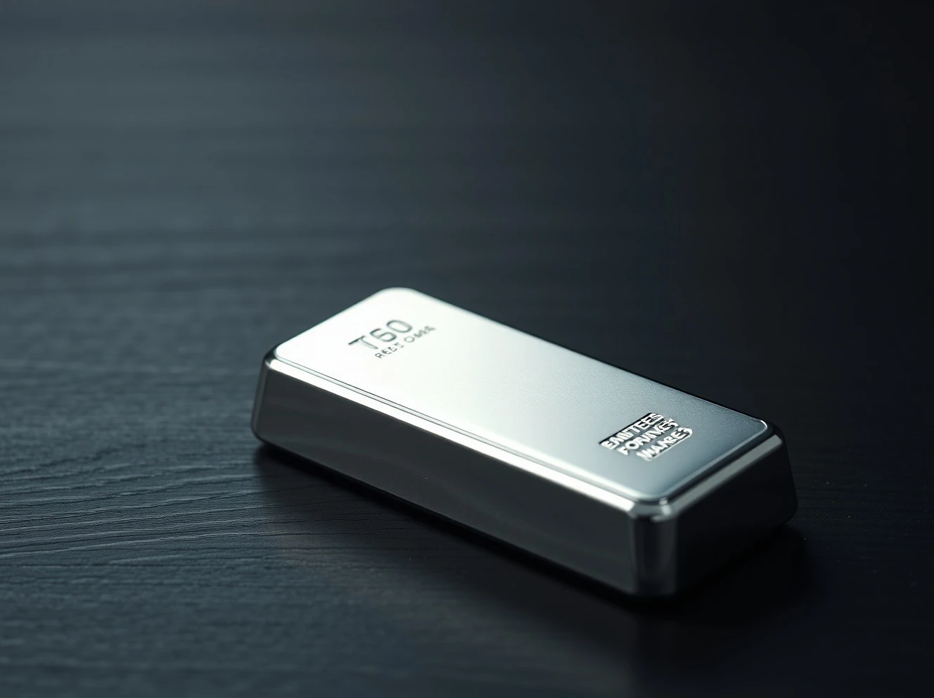 A polished silver bar on a dark wooden surface with soft studio lighting.