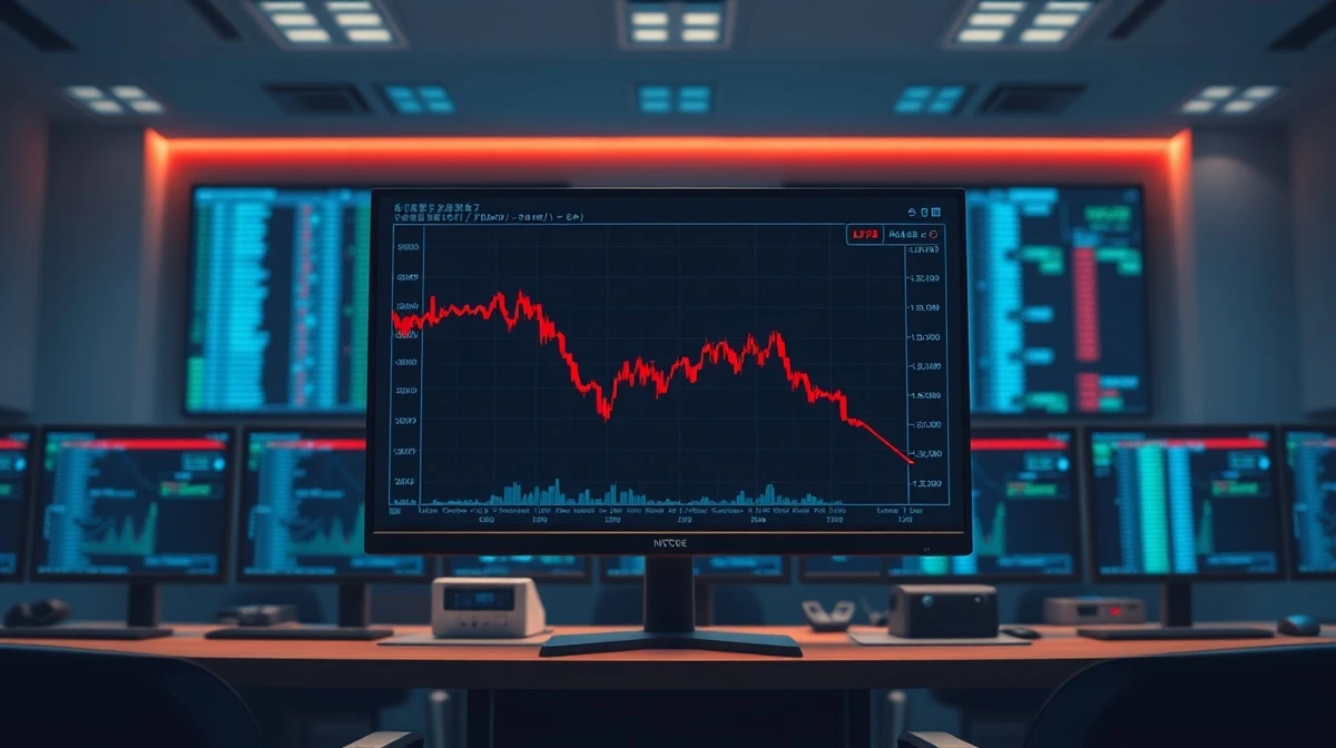 Cryptocurrency trading chart showing a sharp decline in red, representing the Solana token market cap loss.