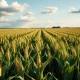 Soybean field ready for harvest under partly cloudy sky